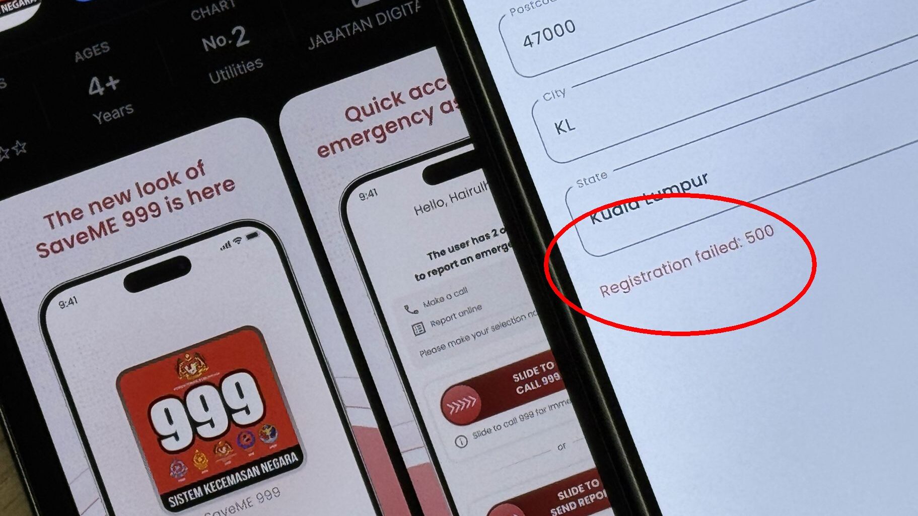 SaveME 999: Here's why you're getting "Registration failed 500" error and it's due to stupid design