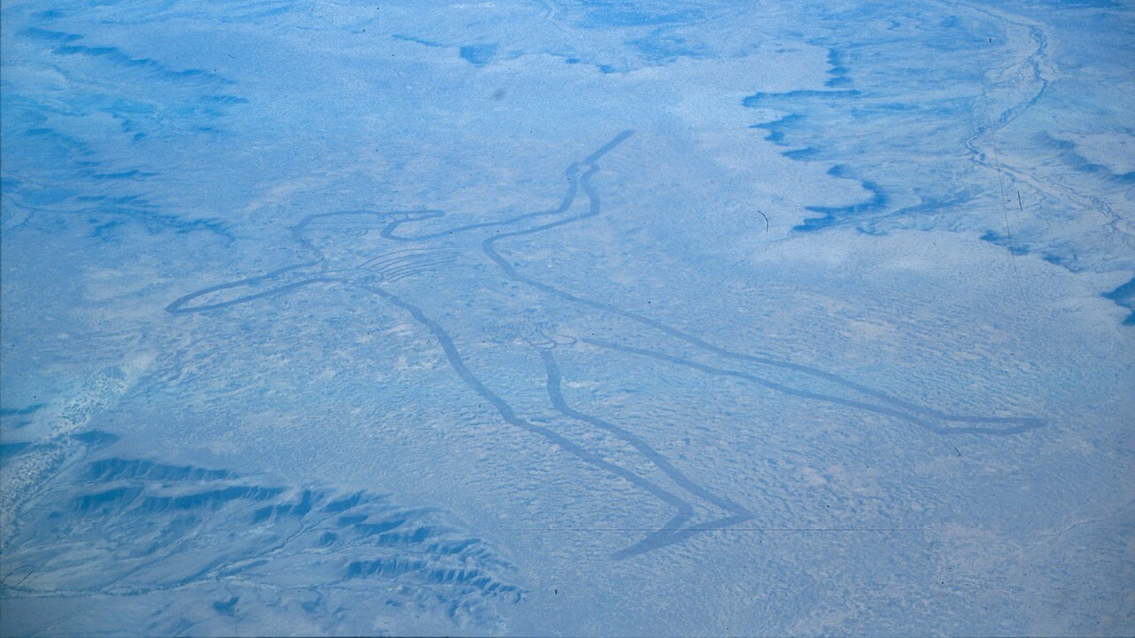 An aerial photograph of the original Marree Man captured in 1998