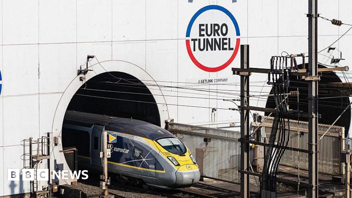 A Eurostar train enters the Eurotunnel in Coquelles, northern France.