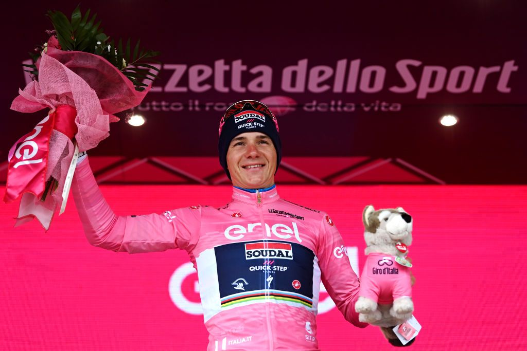 Giro d'Italia 2023: Remco Evenepoel celebrates holding the overall lead
