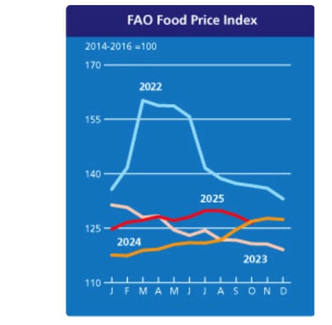 A chart showing the UN's food commodity index