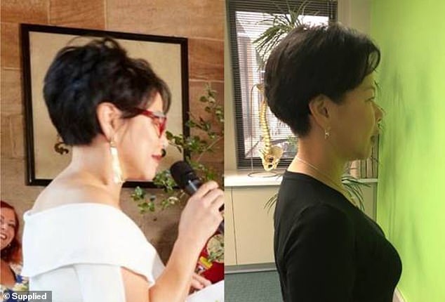 Previously a woman, Trudi Yip, shared how she suffered 'tech neck' from sitting at a desk (left) and reversed it (right)