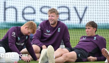 Josh Hull sits alongside Andrew Flintoff and James Rew at England Lions training