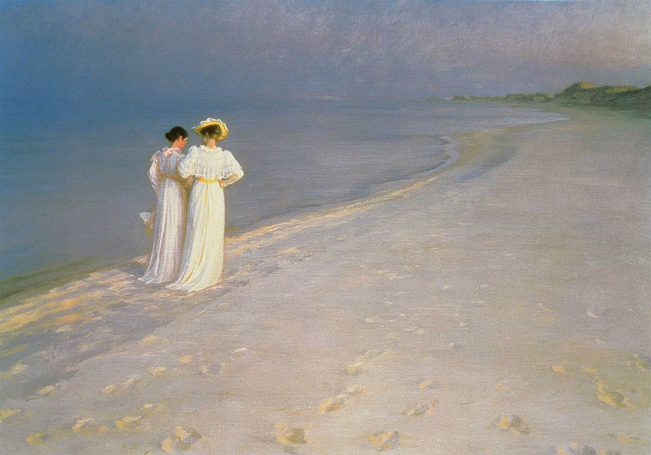 Peder Severin Krøyer’s Summer Evening on Skagen's Southern Beach depicts his wife Marie talking to Anna Ancher. Main image: Ancher’s The Harvesters from 1905