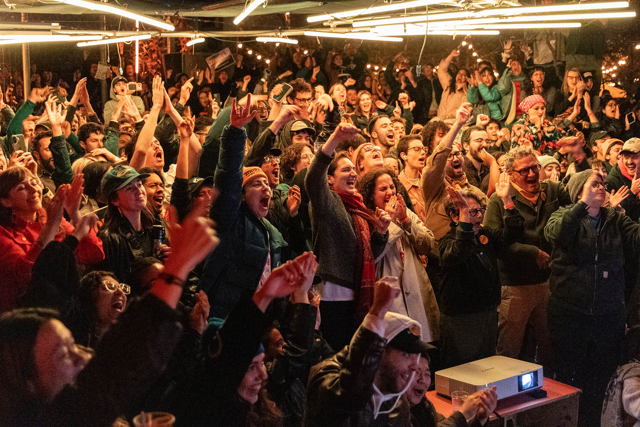 The Mamdani faithful celebrate his victory at a Brooklyn nightclub