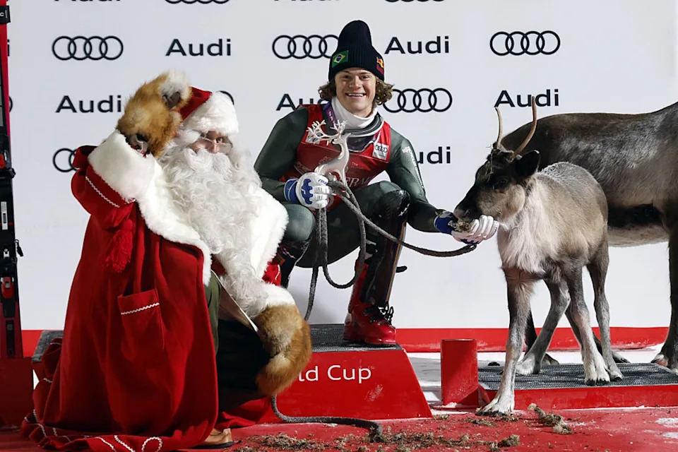Pinheiro Braathen won a reindeer, the traditional prize for the winner (Getty Images)