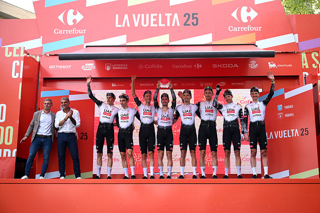 2025 Vuelta a Espa&ntilde;a: UAE Team Emirates celebrate victory in the stage 5 team time trial