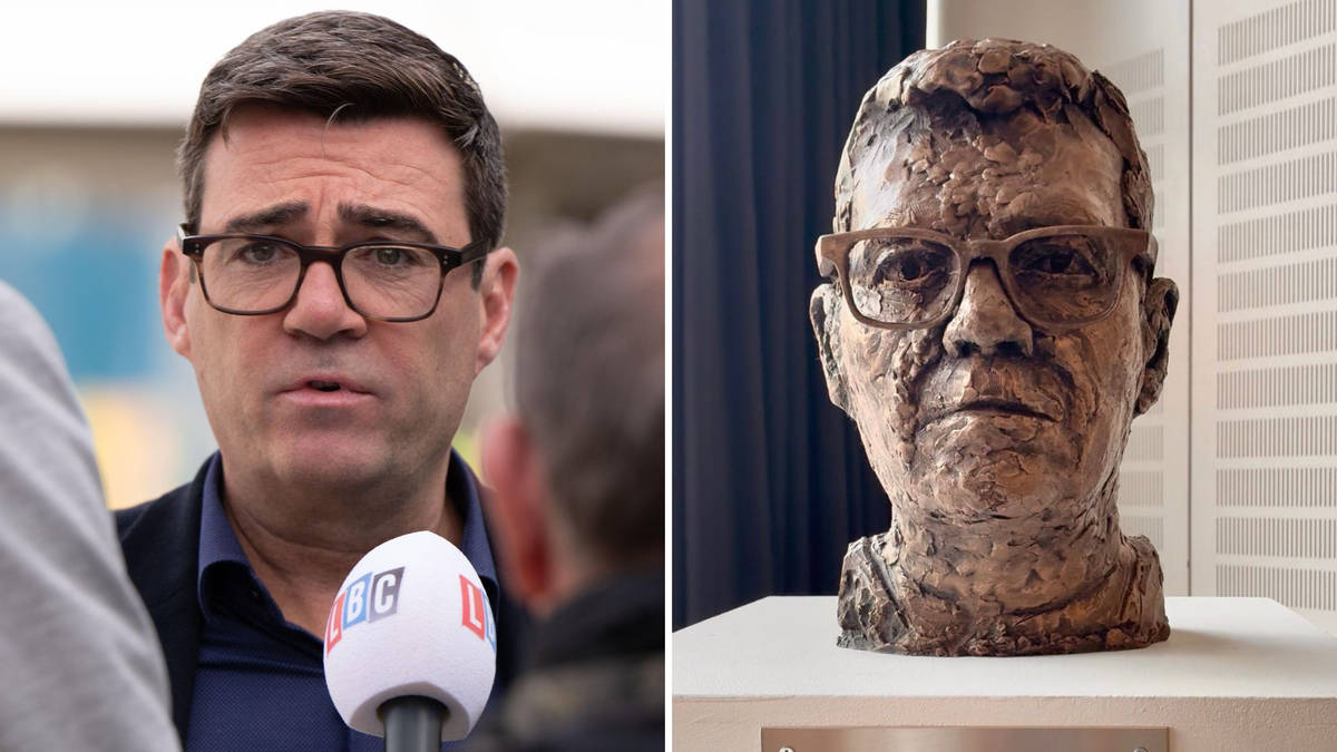 Andy Burnham reacts to 'haggard' sculpture of his head