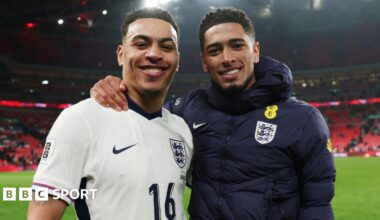 Morgan Rogers and Jude Bellingham pose for a photo together after an England game