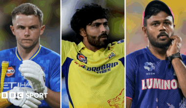 Split graphic of Sam Curran, Ravindra Jadeja and Sanju Samson