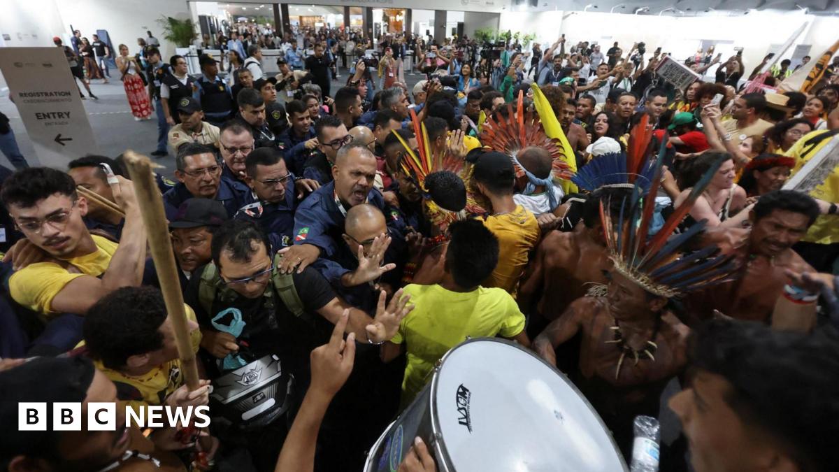 Protesters try to enter the COP30 venue in Brazil.