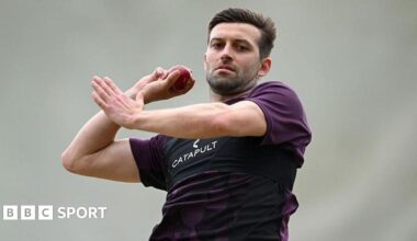 England bowler Mark Wood bowls during a net session at Perth Stadium before the first Ashes Test