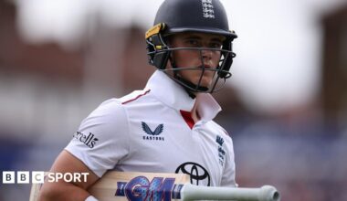 Jacob Bethell walks off with his bat under his arm