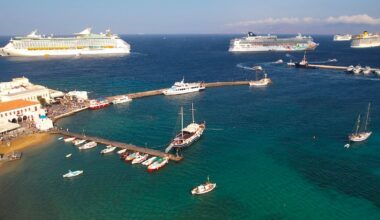 Cruise ships on Mykonos, Greece.