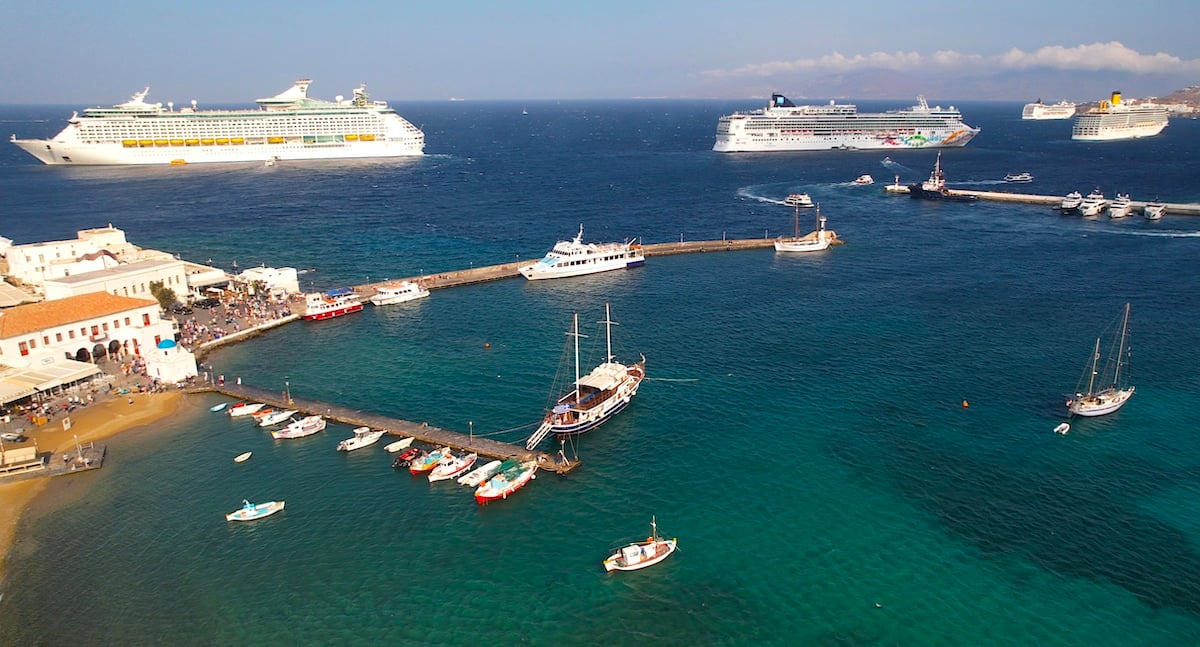 Cruise ships on Mykonos, Greece.