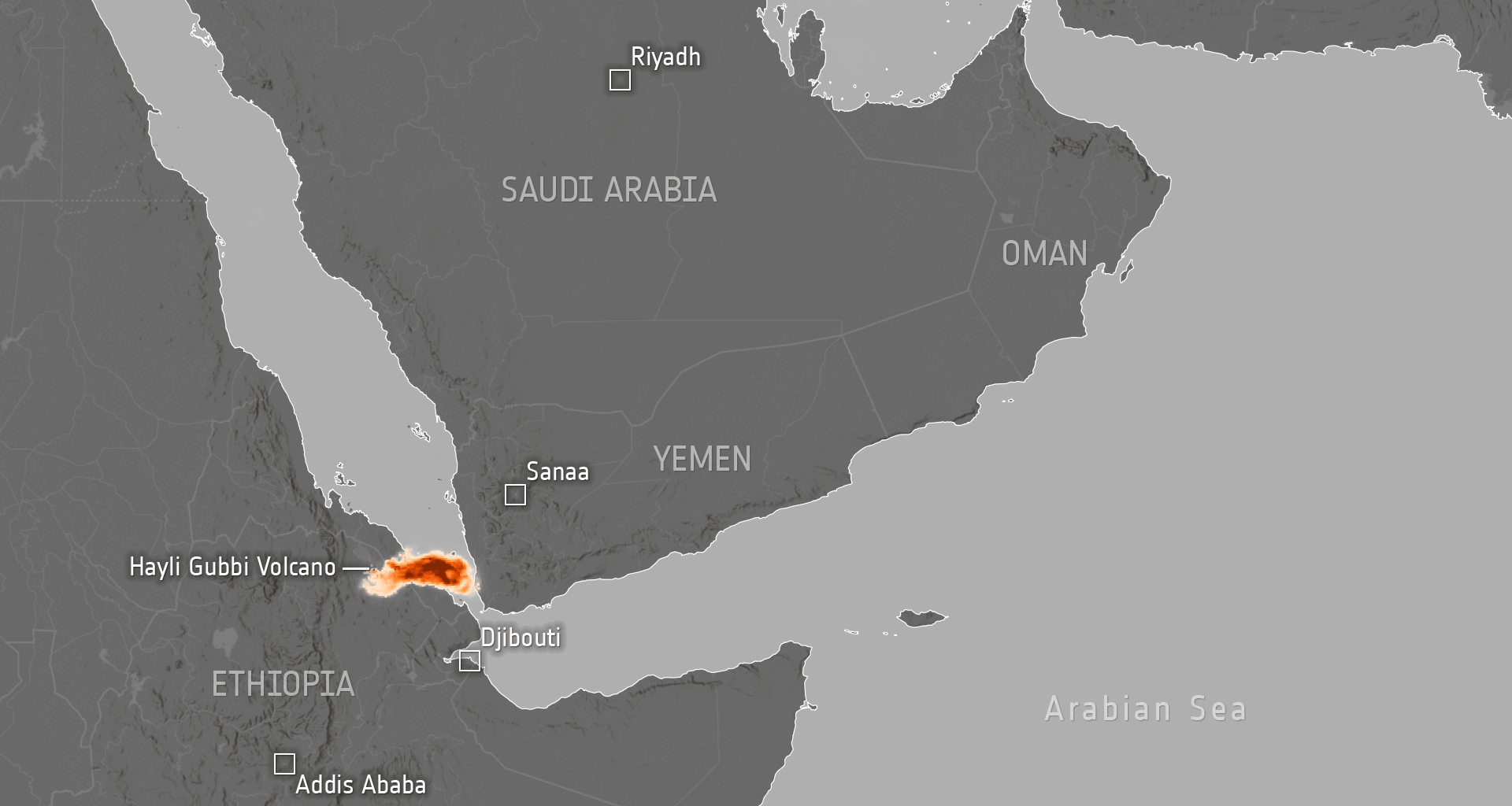 The Hayli Gubbi volcano in northeast Ethiopia, dormant for up to 12 000 years, erupted on 23 November 2025, sending a large plume of ash and sulphur dioxide into the atmosphere. Copernicus Sentinel-5P captured the spread of the sulphur dioxide.