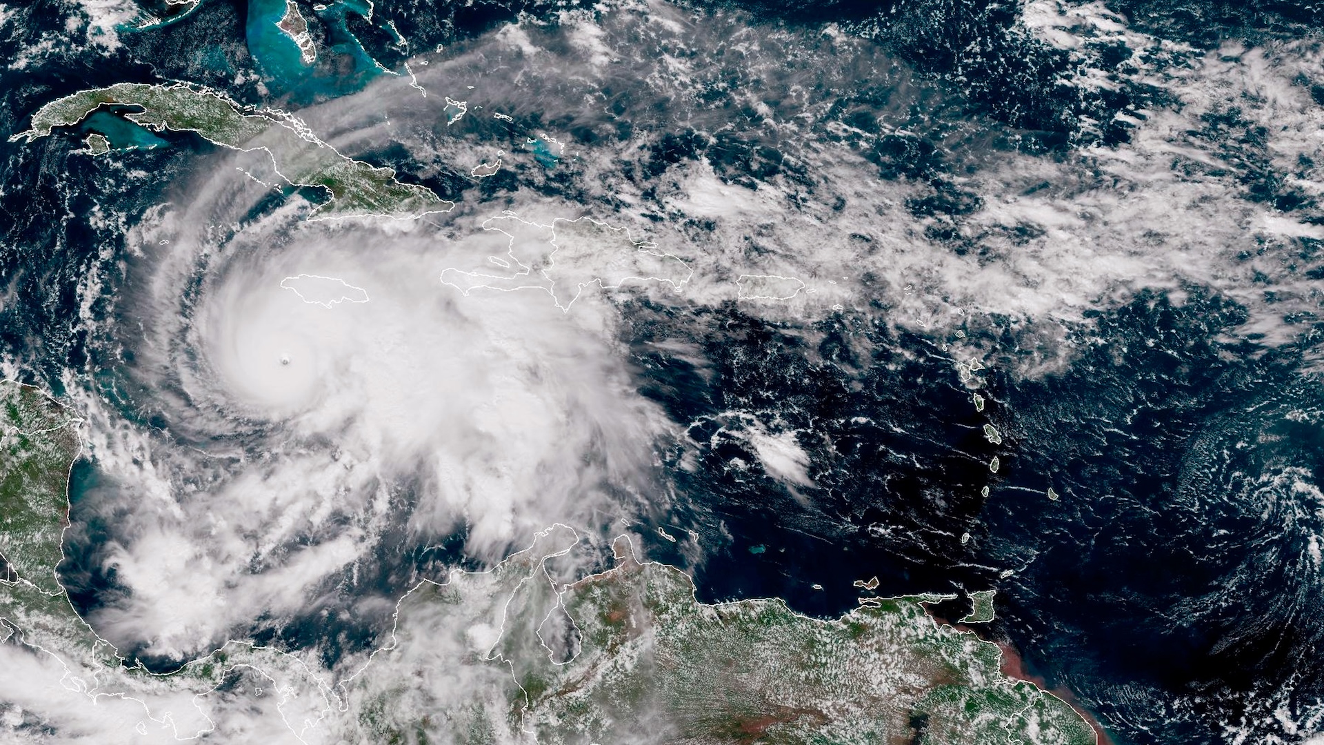 A satellite image of Hurricane Melissa over the Caribbean