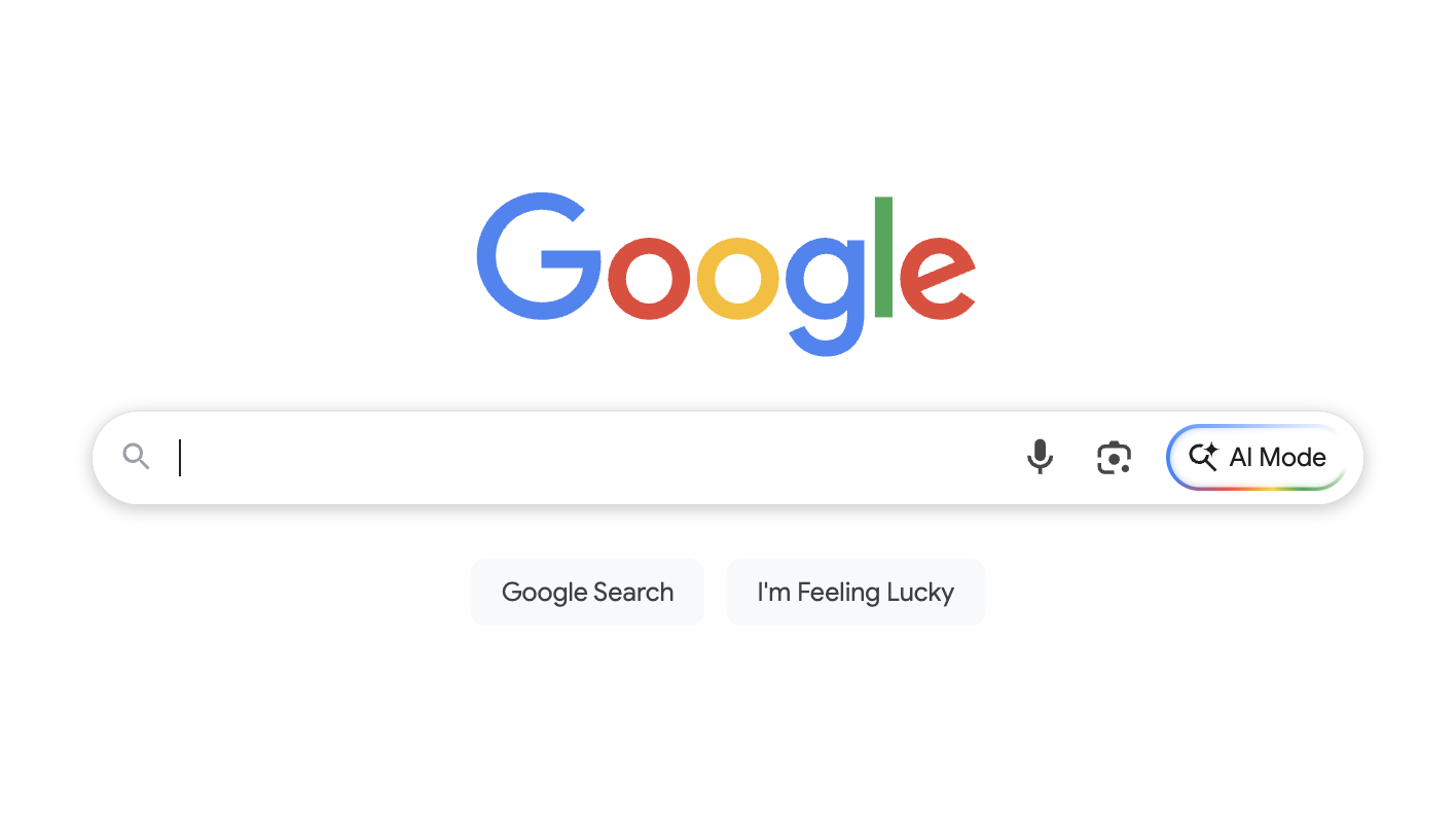 The Google homepage with the Google AI Mode button