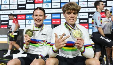 winners of the 2025 UCI Cycling Esports World Championships: Mary Kate McCarthy and Jason Osborne