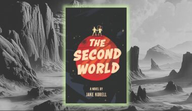 A black and white image of a series of peaks is behind the cover of a book saying "The Second World"
