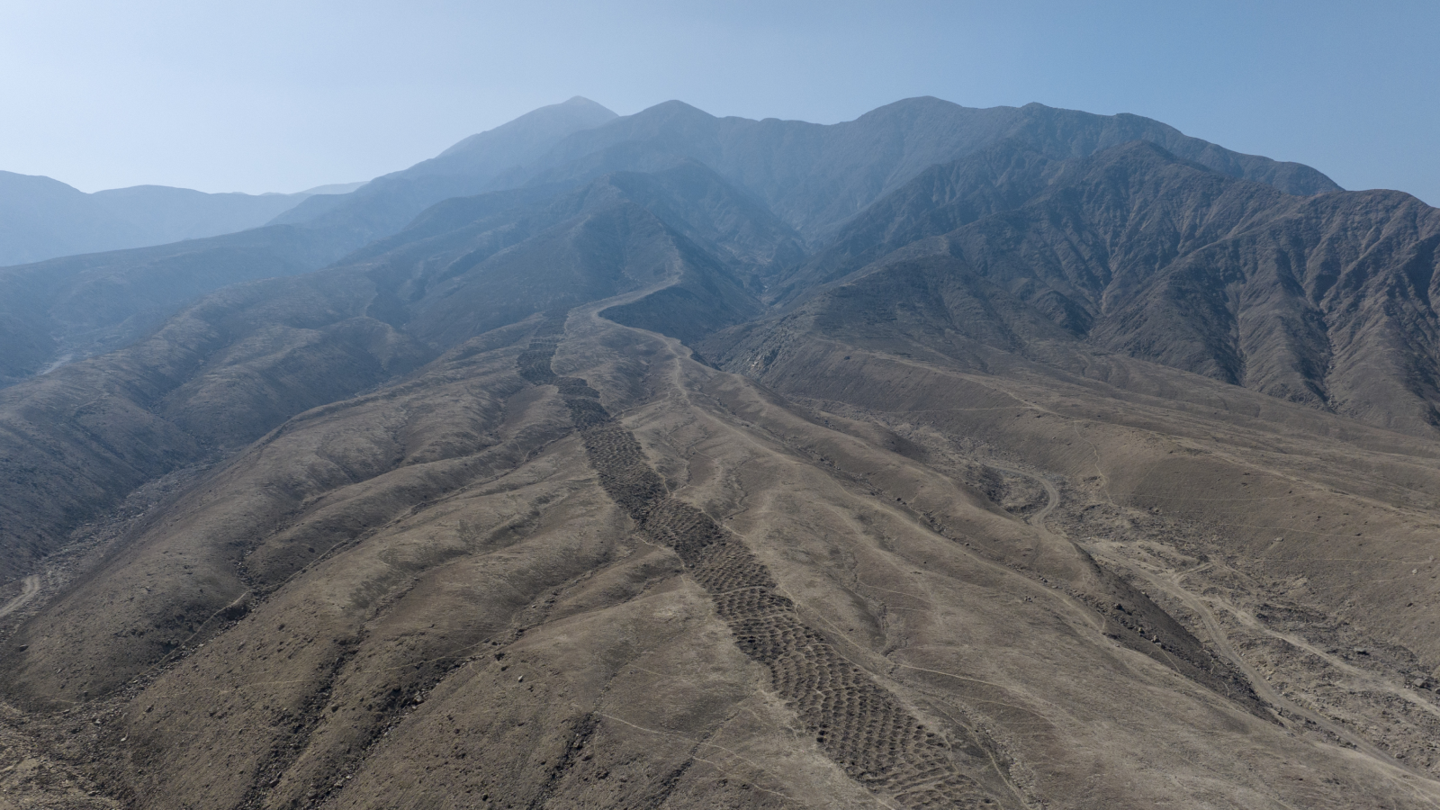 An aerial photo of the "band of holes" in southern Peru.