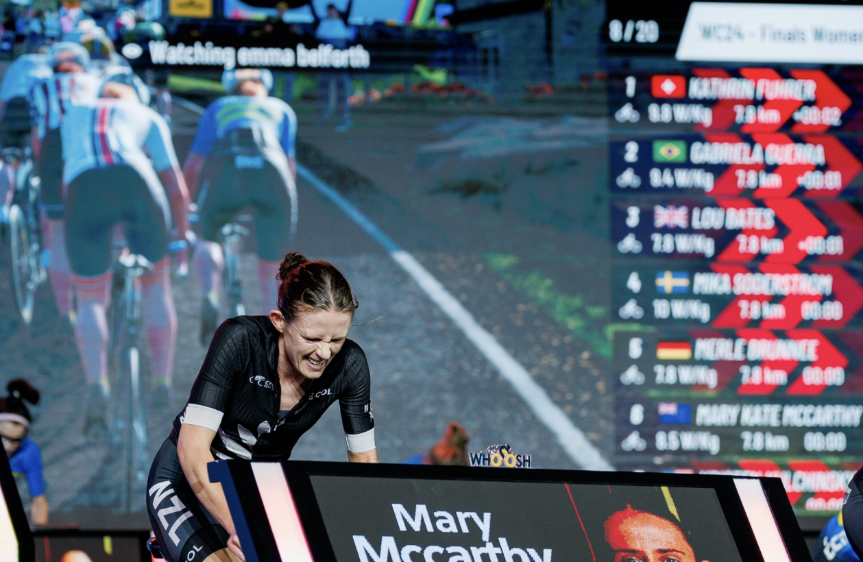 Mary Kate Mccarthy, winner of the 2024 elite women's Esports World Championship, is featured on the UCI tech guide for the 2025 event