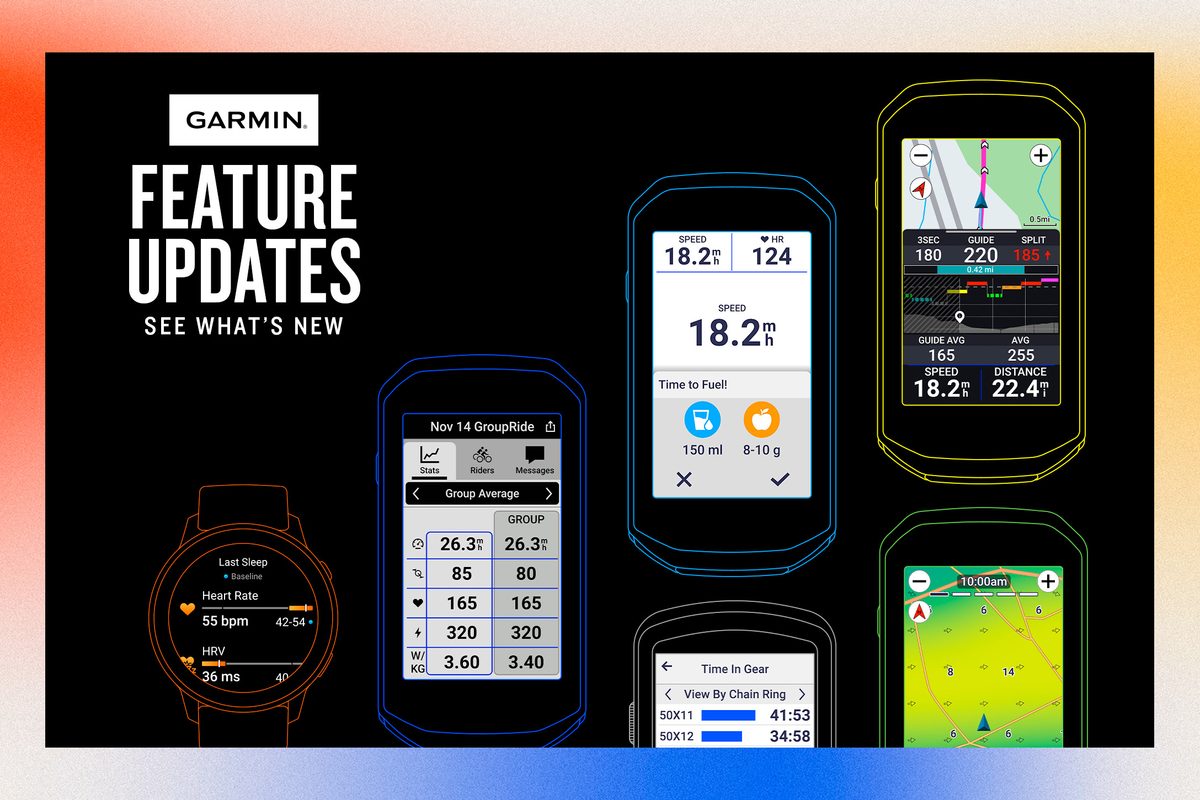 Graphic showing Garmin Edge bike computer updated features.