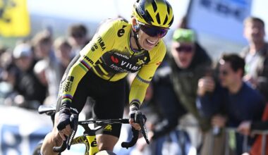 French Pauline Ferrand Prevot of Team Visma-Lease a Bike pictured in action during the women's race of the 'Ronde van Vlaanderen/ Tour des Flandres/ Tour of Flanders' one day cycling race, 168,8k with start and finish in Oudenaarde, Sunday 06 April 2025.BELGA PHOTO JASPER JACOBS (Photo by JASPER JACOBS / BELGA MAG / Belga via AFP)