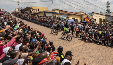 KIGALI, RWANDA - SEPTEMBER 28: (L-R) Isaac Del Toro and Team Mexico and Tadej Pogacar and Team Slovenia climb the steep cobblestone Mur de Kigali (Wall of Kigali) in the breakaway during the 98th UCI Cycling World Championships Kigali 2025, Men Elite Road Race a 267.5km race from Kigali to Kigali on September 28, 2025 in Kigali, Rwanda. (Photo by David Ramos/Getty Images)