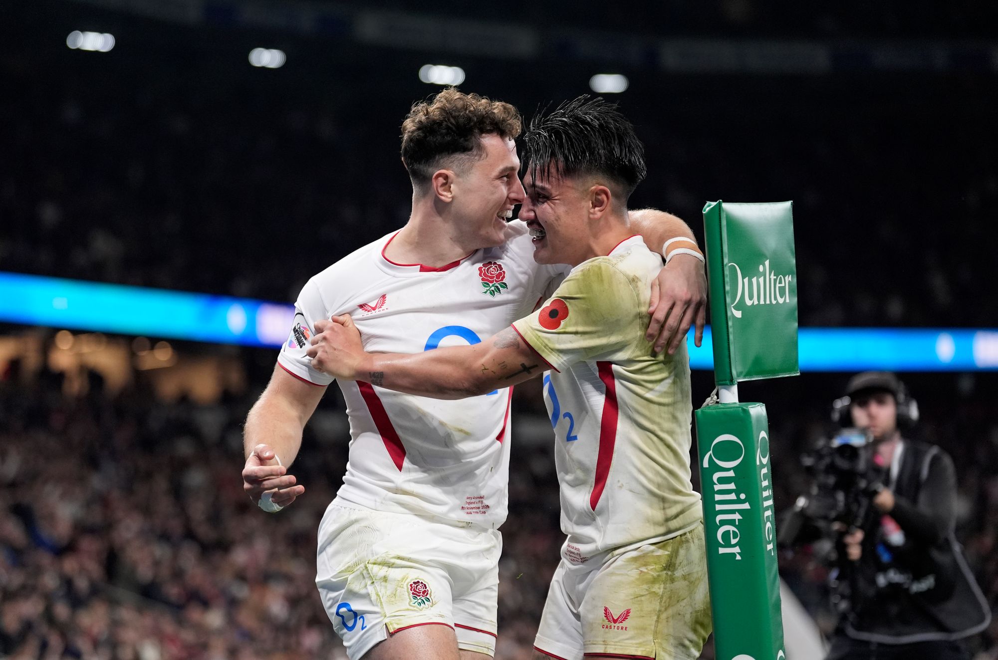 England’s bench powered them home: Arundell, left, celebrates with Marcus Smith