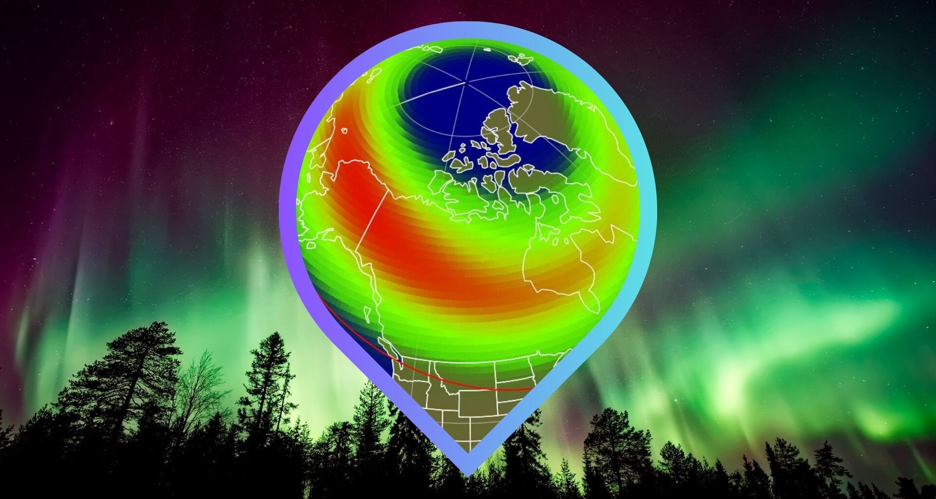 graphic showing the aurora viewline map for tonight from noaa's space weather prediction center. it shows which states are more likely for auroras.
