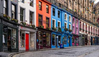 A quiet morning and an empty Victoria Street in Edinburgh's historic Old Town.