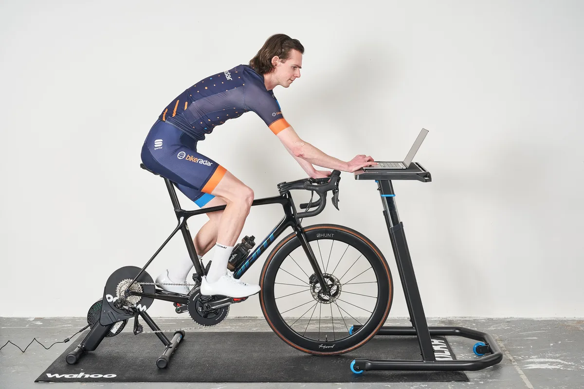 Simon von Bromley riding a Giant TCR on a Wahoo Kickr Core smart trainer
