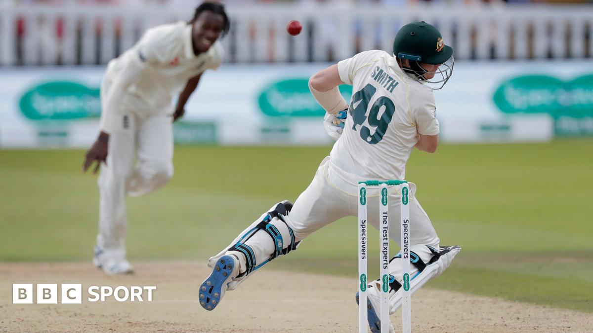 Steve Smith is struck on the helmet by a Jofra Archer bouncer during the 2019 Ashes in England