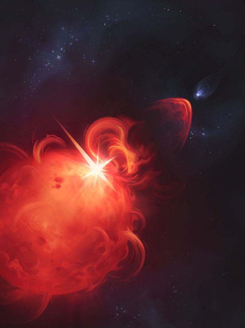 An artist’s impression shows a coronal mass ejection releasing from a star.