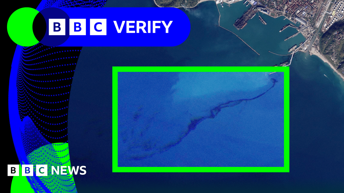 BBC Verify Live: Satellite image appears to show oil spill after Russian port attacked