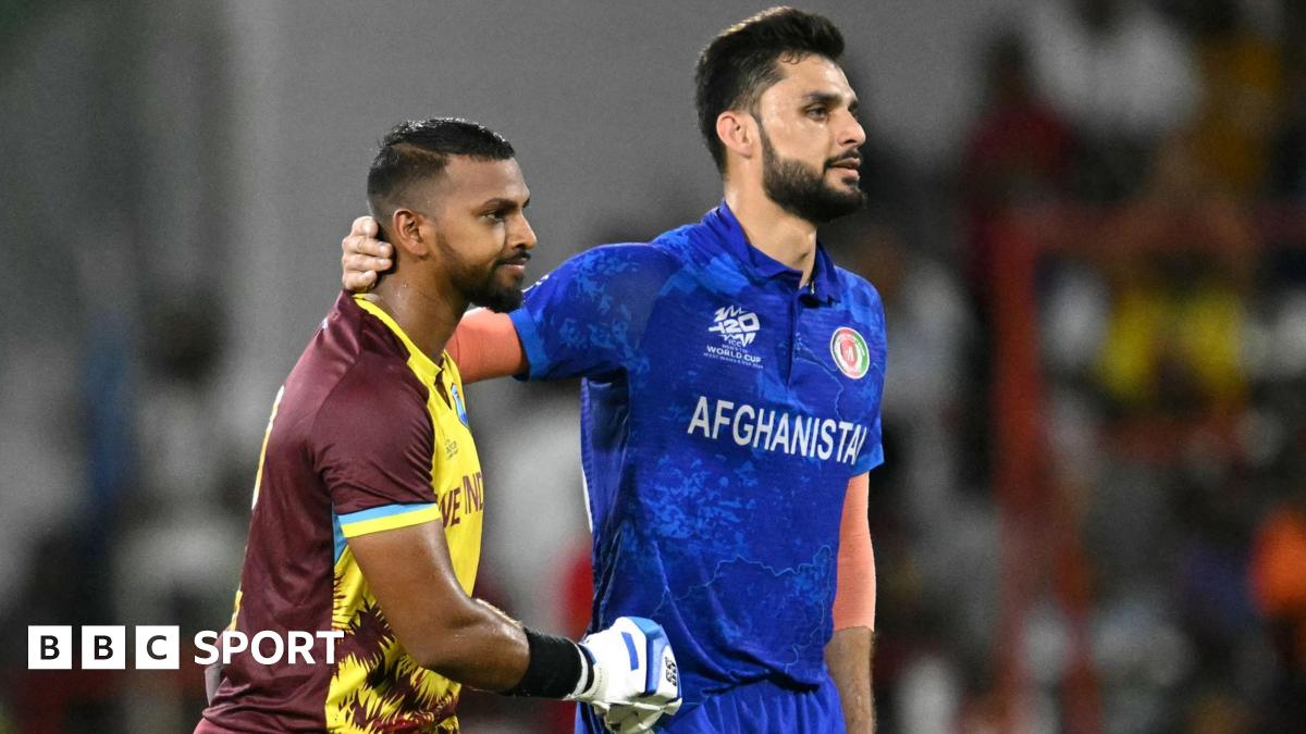 West Indies' Nicholas Pooran and Afghanistan's Naveen-ul-Haq during a match in 2024