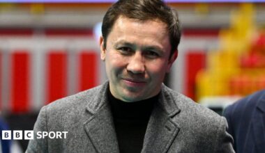 Gennandy Golovkin smiles while walking ringside at the Olympic boxing qualifying tournament in Italy in 2024