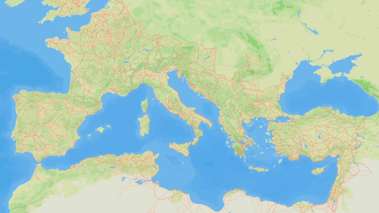 a map of Europe with red lines showing the Roman road network