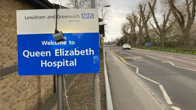 Queen Elizabeth Hospital sign next to road