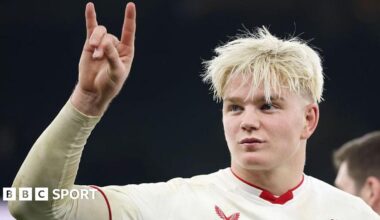 Henry Pollock celebrates