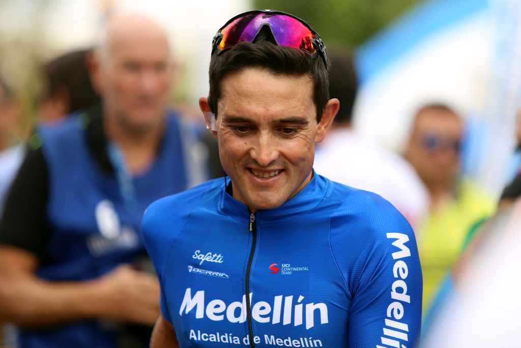 VILLA-SAN-AGUSTIN, ARGENTINA - JANUARY 29: Start / Oscar M. Sevilla of Spain and Team Medellin / Team Presentation / during the 38th Vuelta a San Juan International 2020, Stage 4 a 185,8km stage from San Jos&eacute; de J&aacute;chal to Valle F&eacute;rtil - Villa San Agust&iacute;n 894m / @vueltasanjuanok / #VueltaSJ / on January 29, 2020 in Villa San Agust&iacute;n, Argentina. (Photo by Maximiliano Blanco/Getty Images)