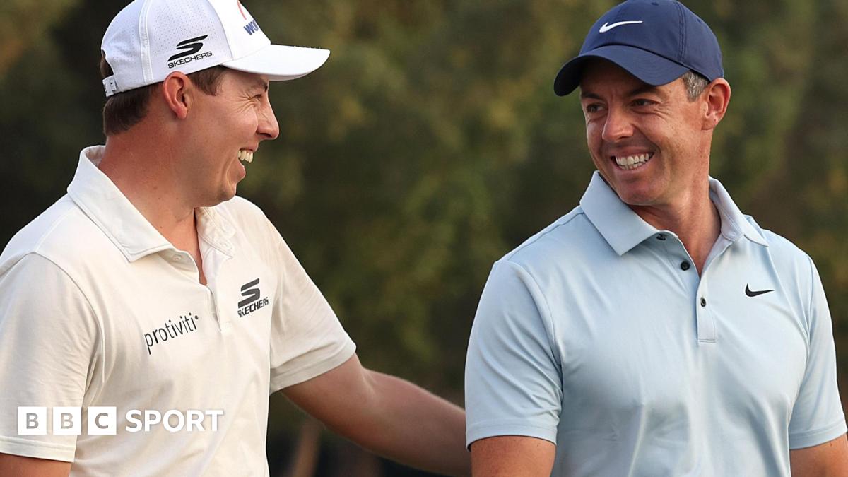 Matt Fitzpatrick and Rory McIlroy have a laugh after the DP World Tour Championship