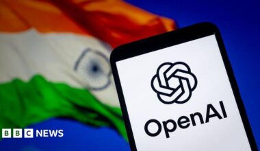 An illustration photo shows OpenAI logo displayed on a smartphone with the flag of India in the background in Chongqing, China on September 1, 2025.