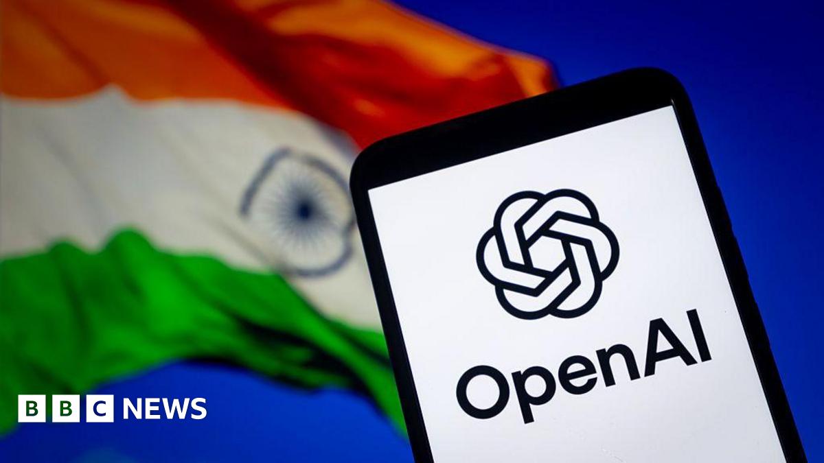 An illustration photo shows OpenAI logo displayed on a smartphone with the flag of India in the background in Chongqing, China on September 1, 2025.