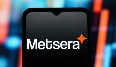 The Metsera logo is displayed on a smartphone screen, with a blurred, colorful background.