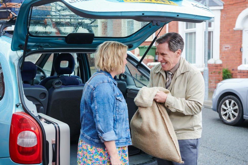 Joanna Page as Stacey, Rob Brydon as Bryn, Gavin and Stacey: The Finale joanna page as stacey, rob brydon as bryn, gavin and stacey the finale
