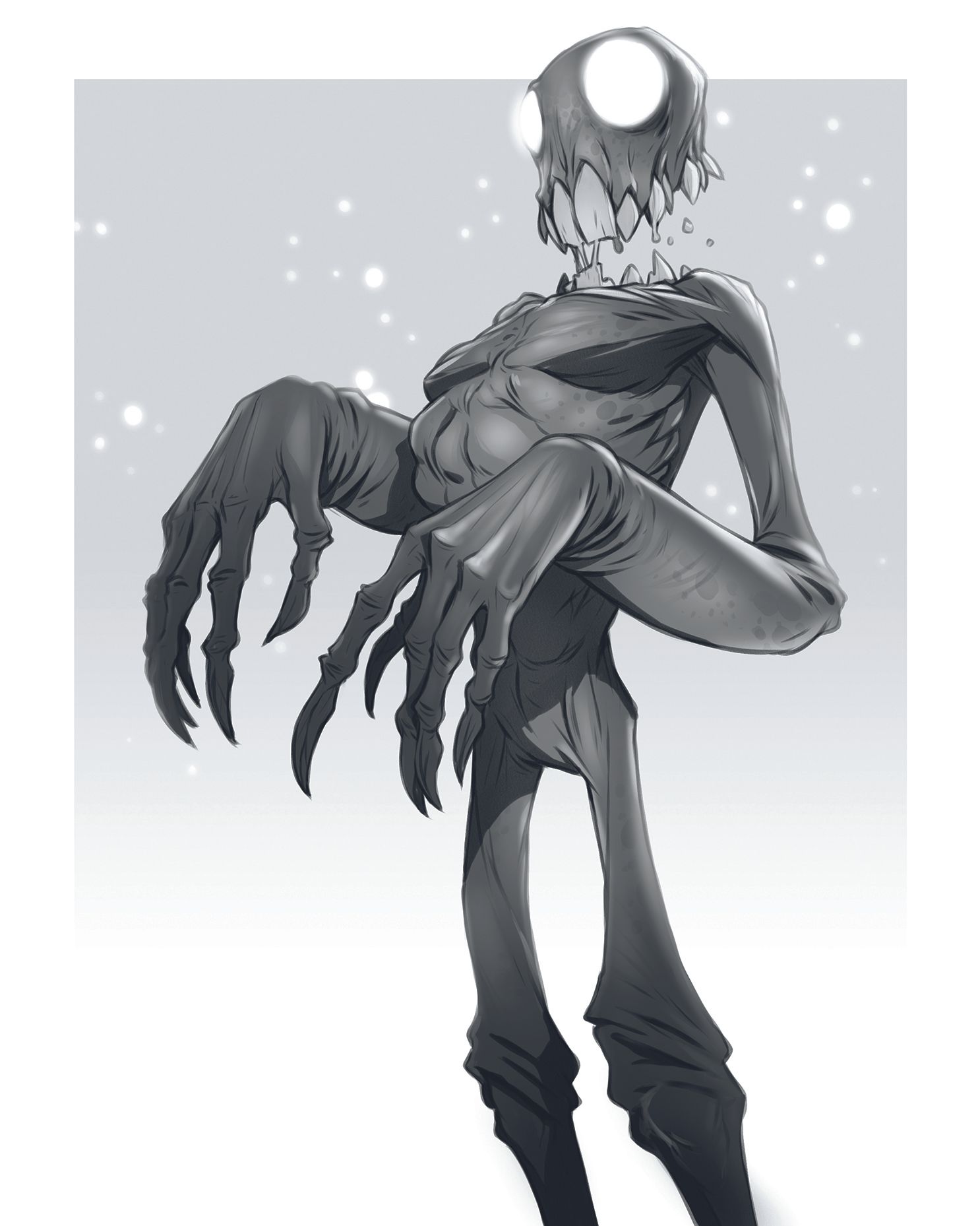 A character art sketch in black and white