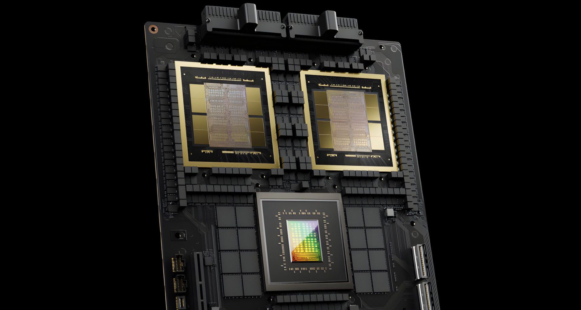 An image of an Nvidia GB200 Grace Blackwell super chip against a black background