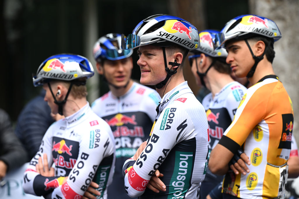RICCIONE, ITALY - MARCH 26: Luke Tuckwell of Australia and Team Red Bull - BORA - hansgrohe Rookies prior to the 39th Settimana Internazionale Coppi e Bartali 2025, Stage 2 a 163.9km stage from Riccione to Sogliano al Rubicone 375m on March 26, 2025 in Riccione, Italy. (Photo by Dario Belingheri/Getty Images)